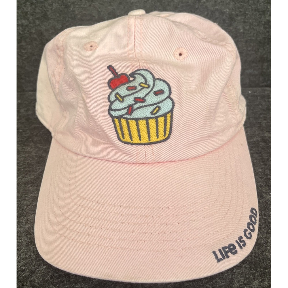 LIFE IS GOOD youth M/L "PRETTY SWEET" CUPCAKE PINK BALL CAP HAT